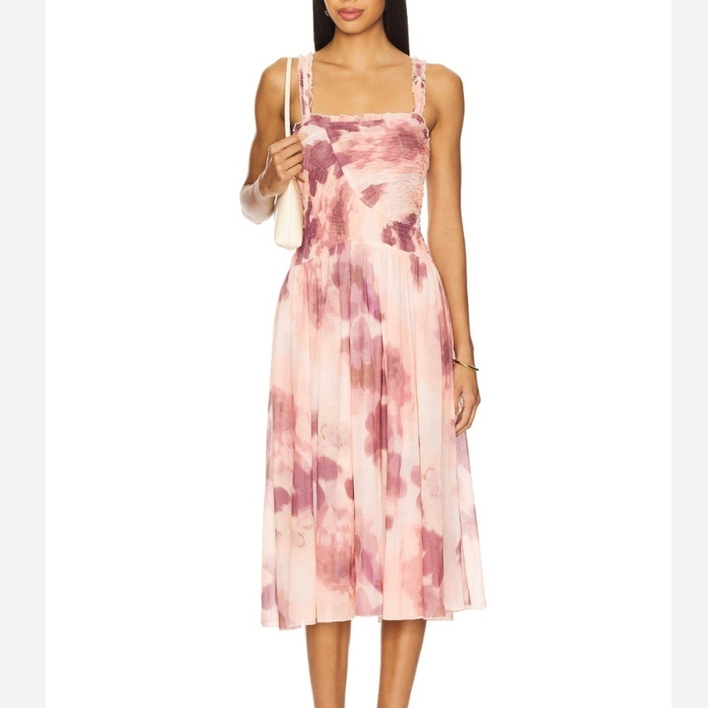 Free People dress Tessa Smocked Midi NEW Soft combo mauve pink